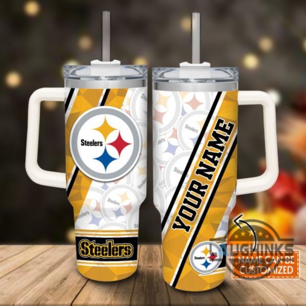 custom name steelers pattern 40oz stainless steel tumbler with handle and straw lid personalized 40 oz travel stanley cup dupe laughinks 1