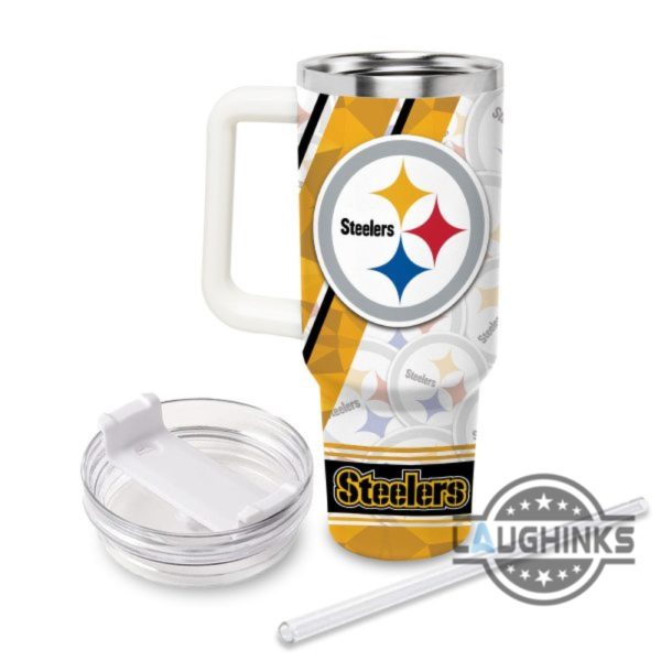 custom name steelers pattern 40oz stainless steel tumbler with handle and straw lid personalized 40 oz travel stanley cup dupe laughinks 1 1