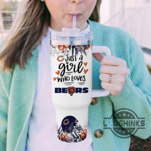 custom name just a girl loves bears mascot flower pattern 40oz stainless steel tumbler with handle and straw lid personalized 40 oz travel stanley cup dupe laughinks 1 4