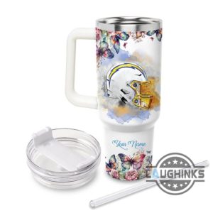custom name faith in chargers flower butterflies pattern 40oz stainless steel tumbler with handle and straw lid personalized 40 oz travel stanley cup dupe laughinks 1 1