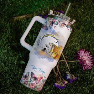 custom name faith in chargers flower butterflies pattern 40oz stainless steel tumbler with handle and straw lid personalized 40 oz travel stanley cup dupe laughinks 1 5