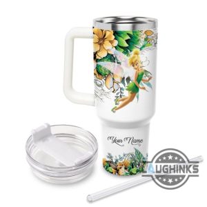 custom name just a girl loves tinker bell flower pattern 40oz tumbler with handle and straw lid personalized 40 oz travel stanley cup dupe laughinks 1 1