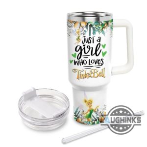 custom name just a girl loves tinker bell flower pattern 40oz tumbler with handle and straw lid personalized 40 oz travel stanley cup dupe laughinks 1 2