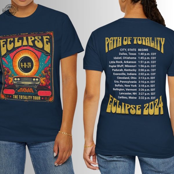 Solar Eclipse 2024 Unisex Retro Style Path Of Totality 2024 Vintage Look Distressed Tee April 18 Unique revetee 1