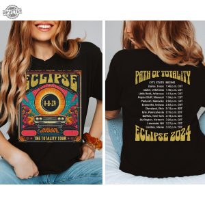 Solar Eclipse 2024 Unisex Retro Style Path Of Totality 2024 Vintage Look Distressed Tee April 18 Unique revetee 3