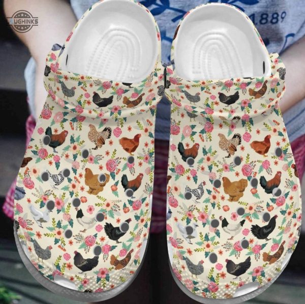 chicken flower crocs shoes chicken farm shoes crocbland clog birthday gifts for woman mother grandma funny famous footwear slippers laughinks 1