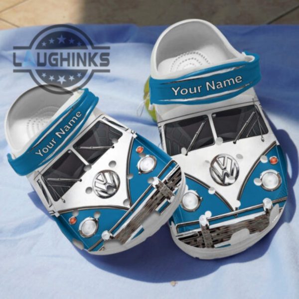 vw campervan in blue custom name crocs crocband clog comfortable water shoes funny famous footwear slippers laughinks 1
