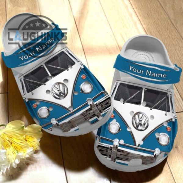 vw campervan in blue custom name crocs crocband clog comfortable water shoes funny famous footwear slippers laughinks 1 1