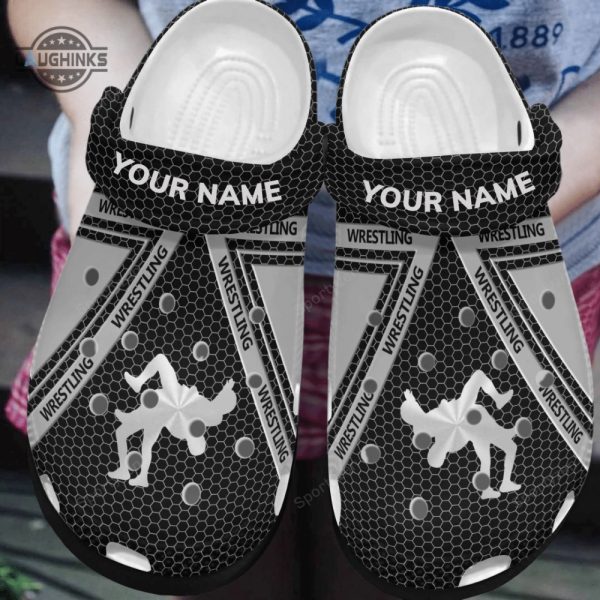 custom name wrestling steel black grey crocs shoes l funny famous footwear slippers laughinks 1