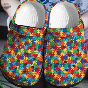 mini puzzle crocs shoes autism awareness shoes crocbland clog birthday gifts for boy girl funny famous footwear slippers laughinks 1