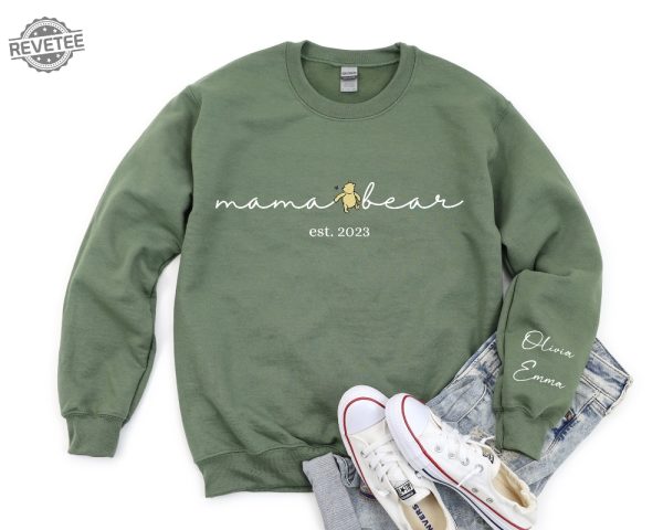 Personalized Mama Bear Winnie The Pooh Sweatshirt Mama Est With Kid Name On Sleeve Personalized Mom Sweatshirt revetee 1