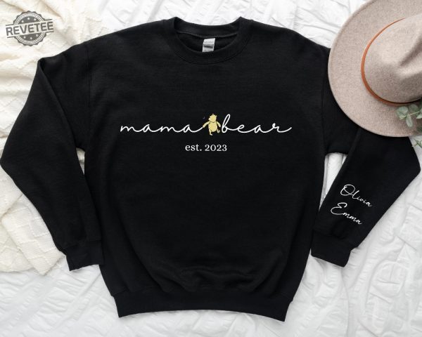 Personalized Mama Bear Winnie The Pooh Sweatshirt Mama Est With Kid Name On Sleeve Personalized Mom Sweatshirt revetee 2