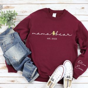 Personalized Mama Bear Winnie The Pooh Sweatshirt Mama Est With Kid Name On Sleeve Personalized Mom Sweatshirt revetee 3