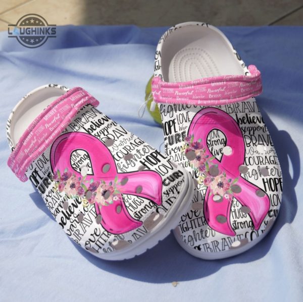 breast cancer clog whitesole ribbon crocs crocband clog funny famous footwear slippers laughinks 1