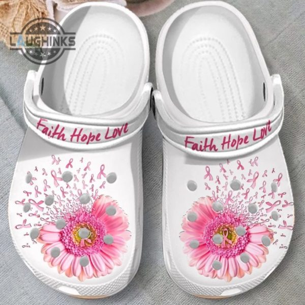 faith hope love breast cancer awareness shoes crocs clogs birthday holiday gifts fhl76 gigo smart funny famous footwear slippers laughinks 1