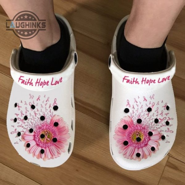 faith hope love breast cancer awareness shoes crocs clogs birthday holiday gifts fhl76 gigo smart funny famous footwear slippers laughinks 1 1