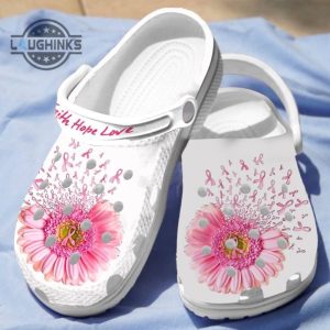faith hope love breast cancer awareness shoes crocs clogs birthday holiday gifts fhl76 gigo smart funny famous footwear slippers laughinks 1 2