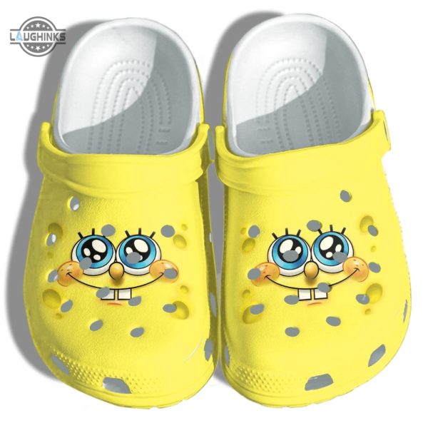 sponge cute crocs shoes sponge funny face beach crocs gifts for men women birthdays day 2022 for kids funny famous footwear slippers laughinks 1