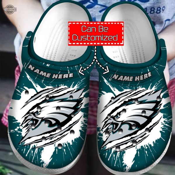 personalized national football crocs p.eagles football ripped through crocband clog funny famous footwear slippers laughinks 1