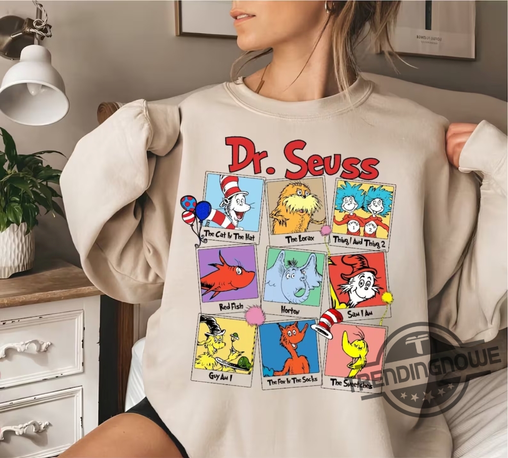 Read Across America Cartoon Characters Sweatshirt Read Across America Shirt Cat In The Hat Tee Horton Tee Dr Suess Book Shirt