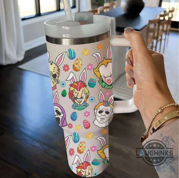 peeps tumbler 40 oz horror killer stainless steel tumbler 40oz halloween movie character cosplay easter rabbits stanley cup dupe cute happy easter gift laughinks 5