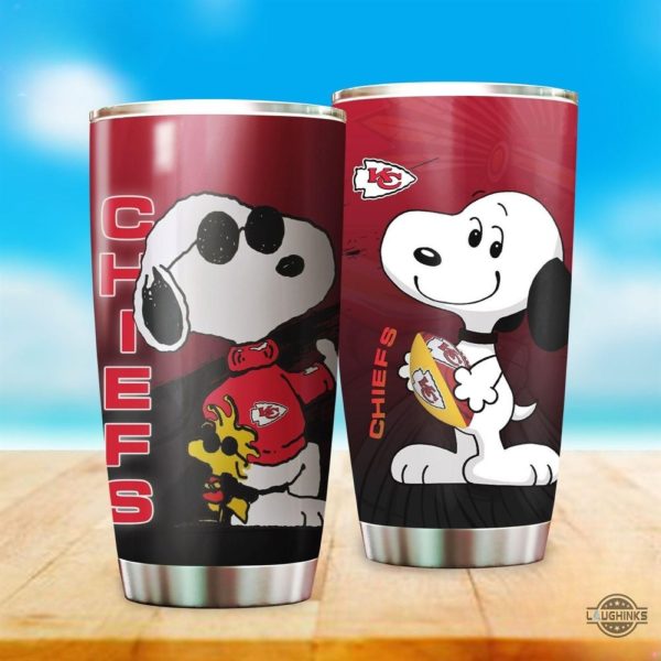 snoopy kansas city chiefs tumbler 20oz 30oz kc chiefs nfl and the peanuts football teams big logo gift for fan snoopy and woodstock stainless steel cups laughinks 1