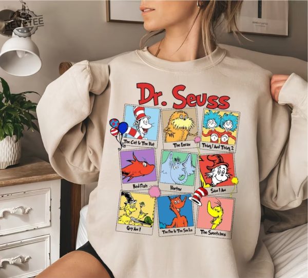 Read Across America Cartoon Characters Sweatshirt Dr. Seuss Costume Ideas Dr. Seuss Teacher Shirts Cat In The Hat Clipart Dr. Seuss T Shirts revetee 2