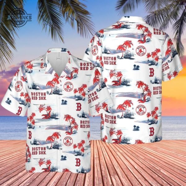 red sox hawaiian shirt and shorts boston red sox mets aloha summer beach shirts baseball team palm trees pattern button up shirt mlb red sox 2024 gift laughinks 1