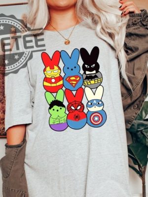 Easter Peeps Superheroes Shirt Movie Characters Easter Sweatshirt Superheroes Lover Gift Easter Bunny Ears Crewneck Easter 2024 Unique revetee 2