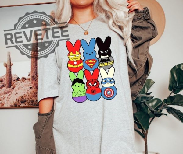 Easter Peeps Superheroes Shirt Movie Characters Easter Sweatshirt Superheroes Lover Gift Easter Bunny Ears Crewneck Easter 2024 Unique revetee 2