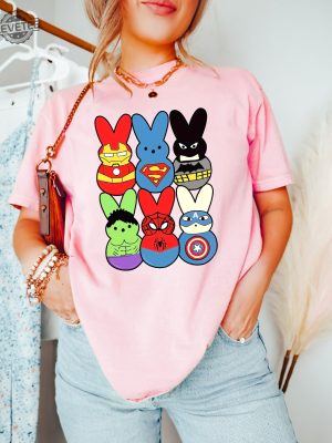 Easter Peeps Superheroes Shirt Movie Characters Easter Sweatshirt Superheroes Lover Gift Easter Bunny Ears Crewneck Easter 2024 Unique revetee 3