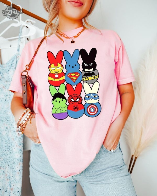 Easter Peeps Superheroes Shirt Movie Characters Easter Sweatshirt Superheroes Lover Gift Easter Bunny Ears Crewneck Easter 2024 Unique revetee 3