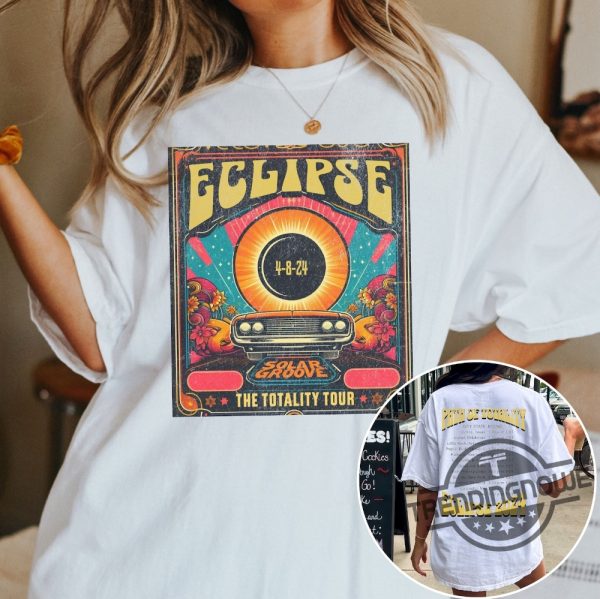 Solar Eclipse 2024 Shirt Retro Style Path Of Totality 2024 Sweatshirt Look Distressed Tee April 18 Hoodie trendingnowe 1