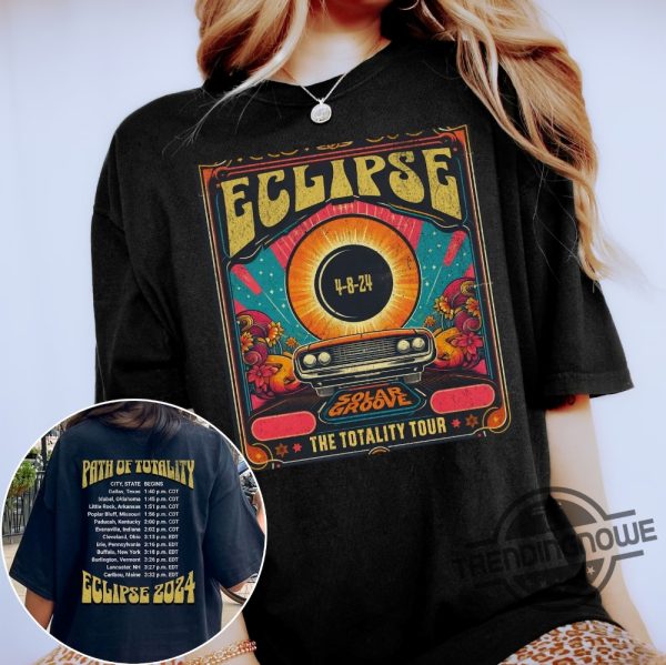 Solar Eclipse 2024 Shirt Retro Style Path Of Totality 2024 Sweatshirt Look Distressed Tee April 18 Hoodie trendingnowe 3