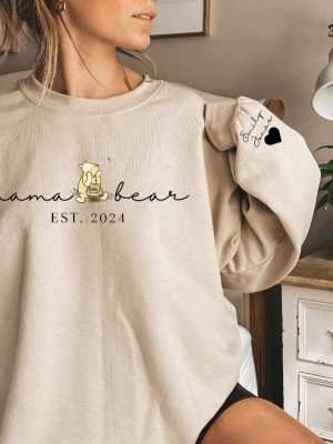 Personalized Mama Bear Winnie The Pooh Comfort Colors Sweatshirt Mama Est With Kid Name On Sleeve Personalized Mom Sweatshirt Gift For Tee revetee 2