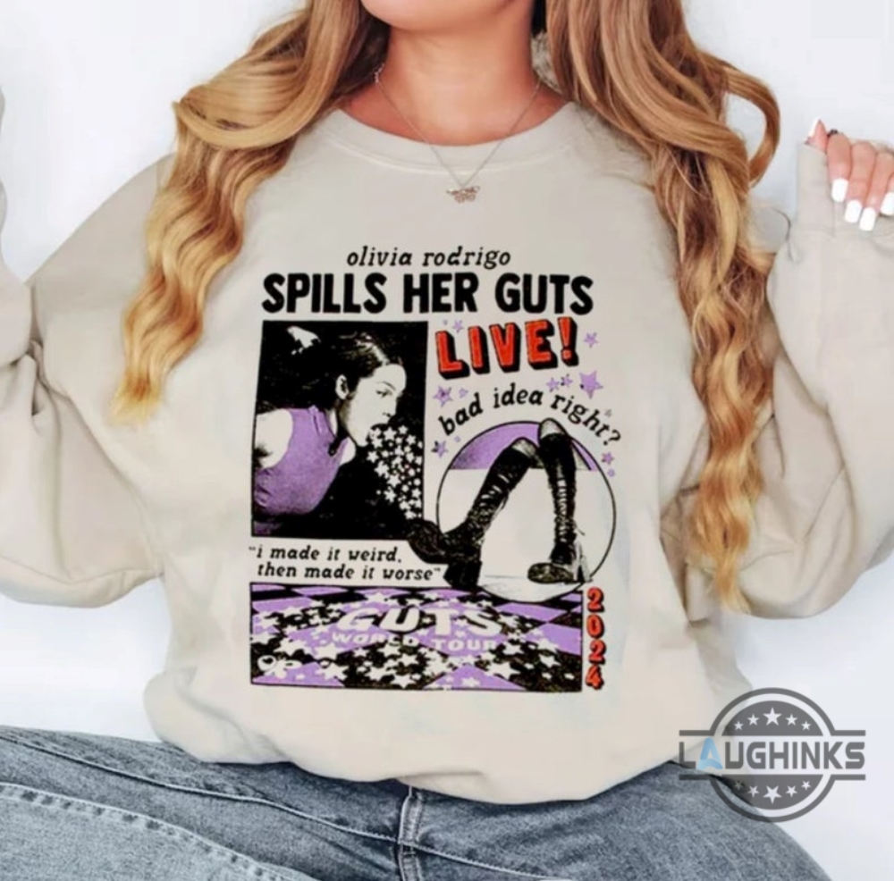 Guts Tour Shirt Sweatshirt Hoodie Mens Womens Olivia Rodrigo Guts Tour 2024 Shirts The Guts World Tour Tee Spills Her Guts Live Bad Idea Right Concert Tee