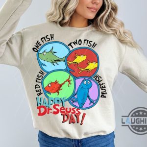 dr seuss one fish two fish shirt sweatshirt hoodie mens womens read across america day gift red fish blue fish reading day tshirt school tee for readers laughinks 2