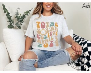 Total Solar Eclipse Shirt 2024 Solar Eclipse Gift April 8 2024 Tshirt Astronomy Lover Sweatshirt Retro Groovy Distressed Celestial Top Hoodie Total Solar Eclipse 2024 Shirt giftyzy 5