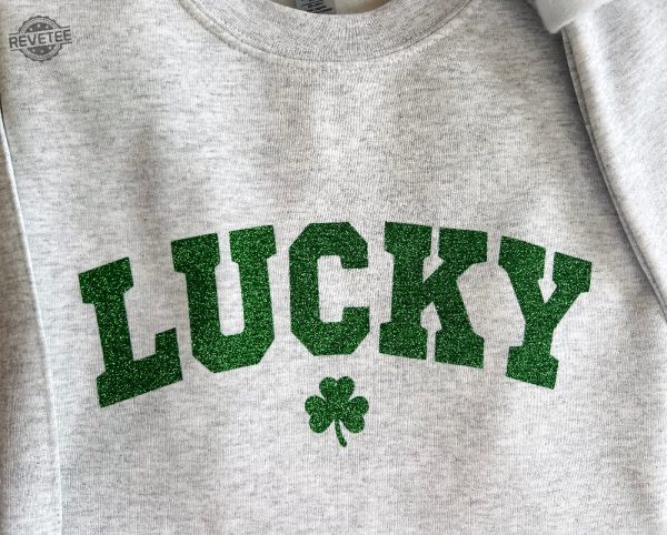 Lucky Sweatshirt St Pattys Glitter Sweatshirt Womens Lucky Crewneck Sweatshirt Happy Go Lucky Sweatshirt Lucky Mama Sweatshirt Unique revetee 2