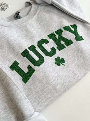 Lucky Sweatshirt St Pattys Glitter Sweatshirt Womens Lucky Crewneck Sweatshirt Happy Go Lucky Sweatshirt Lucky Mama Sweatshirt Unique revetee 3