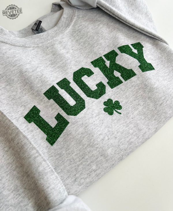 Lucky Sweatshirt St Pattys Glitter Sweatshirt Womens Lucky Crewneck Sweatshirt Happy Go Lucky Sweatshirt Lucky Mama Sweatshirt Unique revetee 3