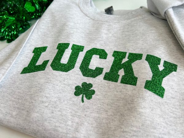 Lucky Sweatshirt St Pattys Glitter Sweatshirt Womens Lucky Crewneck Sweatshirt Happy Go Lucky Sweatshirt Lucky Mama Sweatshirt Unique revetee 5