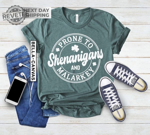 Prone To Shenanigans And Malarkey Shamrock Shirt St Patricks Day Womens Clothing Cute St Patricks Day Outfits Unique revetee 1