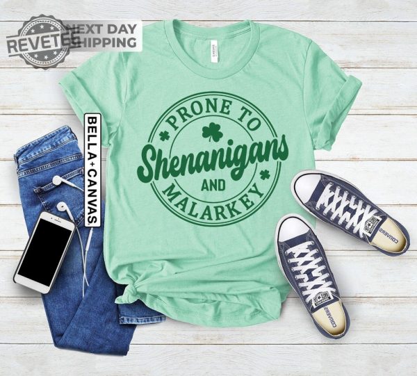 Prone To Shenanigans And Malarkey Shamrock Shirt St Patricks Day Womens Clothing Cute St Patricks Day Outfits Unique revetee 2