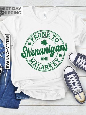 Prone To Shenanigans And Malarkey Shamrock Shirt St Patricks Day Womens Clothing Cute St Patricks Day Outfits Unique revetee 4