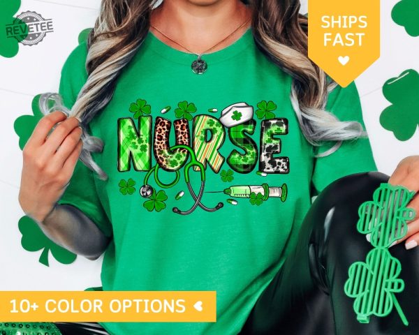 St. Patricks Day Nurse Leopard Shamrock Shirt St Patricks Day Tshirt For Nurse Lucky Irish Women T Shirt Nurse Stethoscope Gift For Nurse Unique revetee 1