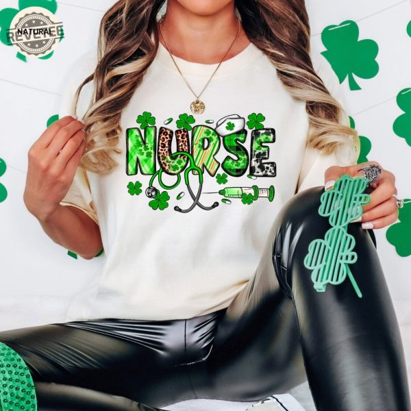 St. Patricks Day Nurse Leopard Shamrock Shirt St Patricks Day Tshirt For Nurse Lucky Irish Women T Shirt Nurse Stethoscope Gift For Nurse Unique revetee 2