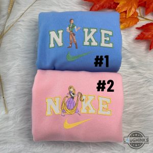 retro tangled rapunzel and flynn rider shirts sweatshirt hoodies disney nike flynn rider and rapunzel embroidered tshirt couples valentines matching shirts laughinks 1