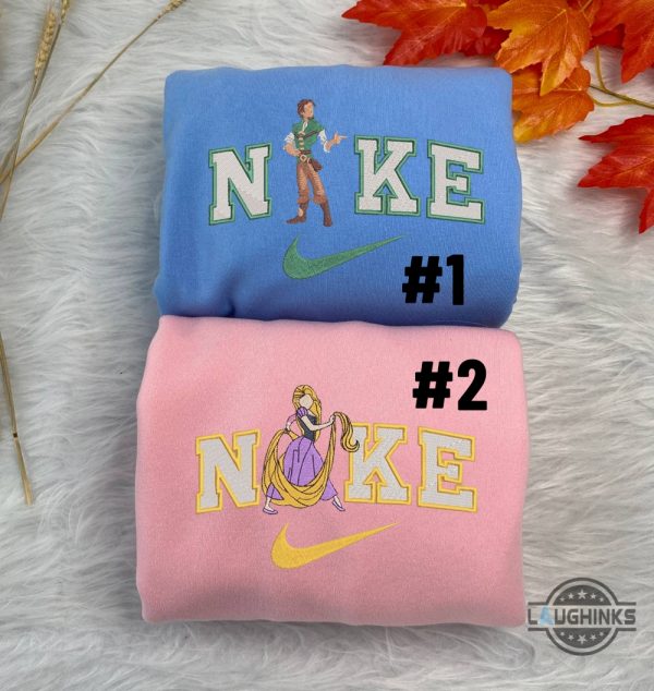 retro tangled rapunzel and flynn rider shirts sweatshirt hoodies disney nike flynn rider and rapunzel embroidered tshirt couples valentines matching shirts laughinks 1