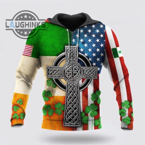 st patricks day hoodie irish american flag celtic cross saint patricks day hoodie tshirt sweatshirt mens womens irish saint pattys day gift lucky clovers shamrock tee laughinks 1